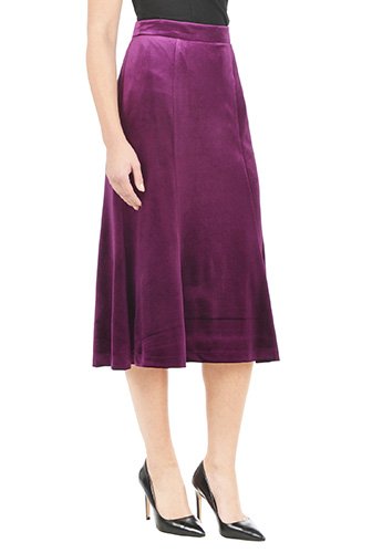 Shop Flared Hem Velvet Midi Skirt EShakti