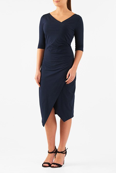 Shop Asymmetric Cotton Knit Sheath Dress EShakti