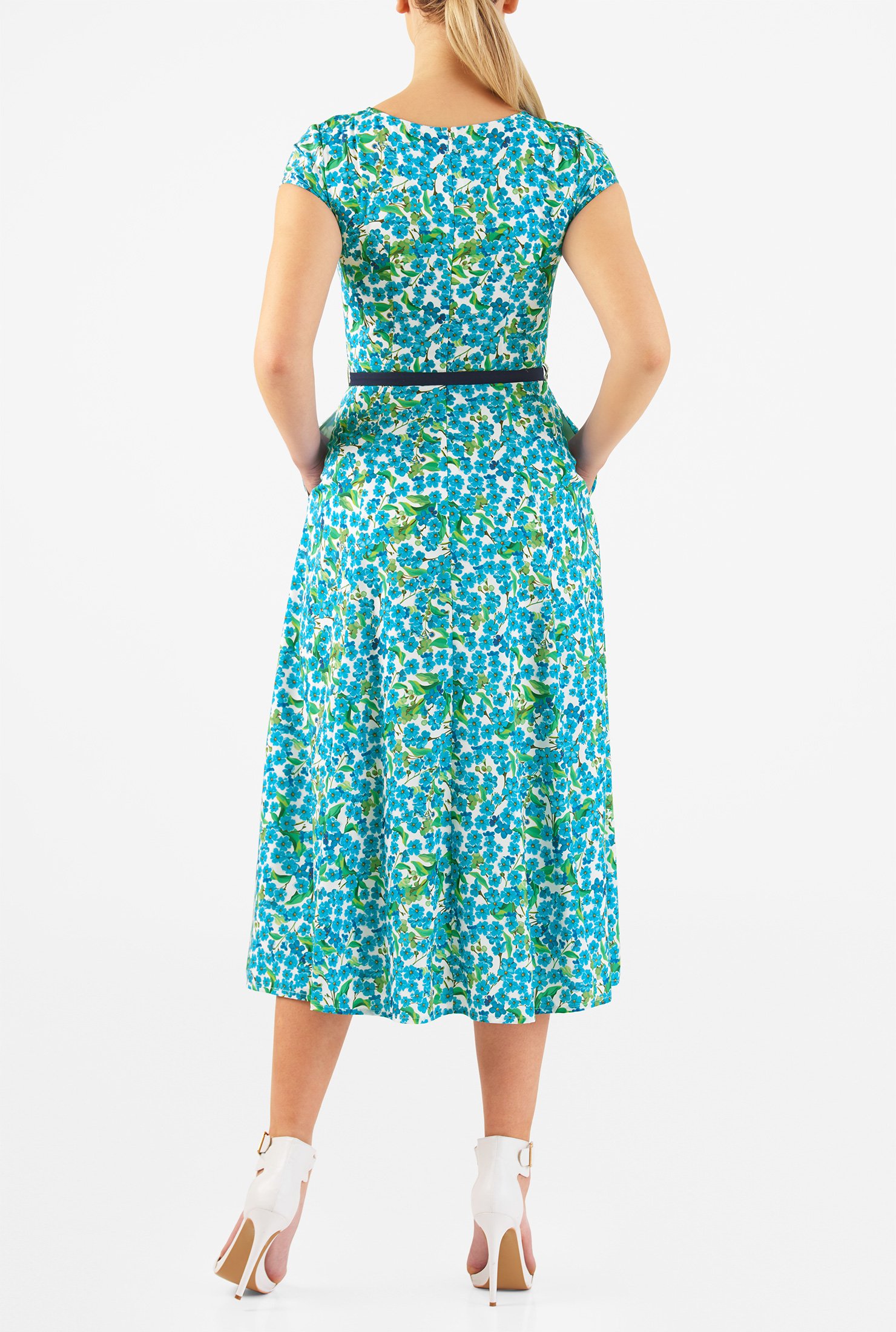 Shop Floral Print Pleat Neck Crepe Dress EShakti