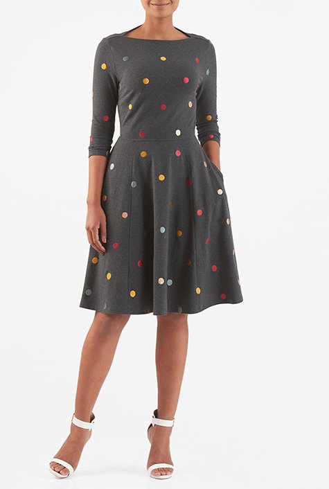 Shop Embellished Polka Dot Cotton Knit Dress Eshakti