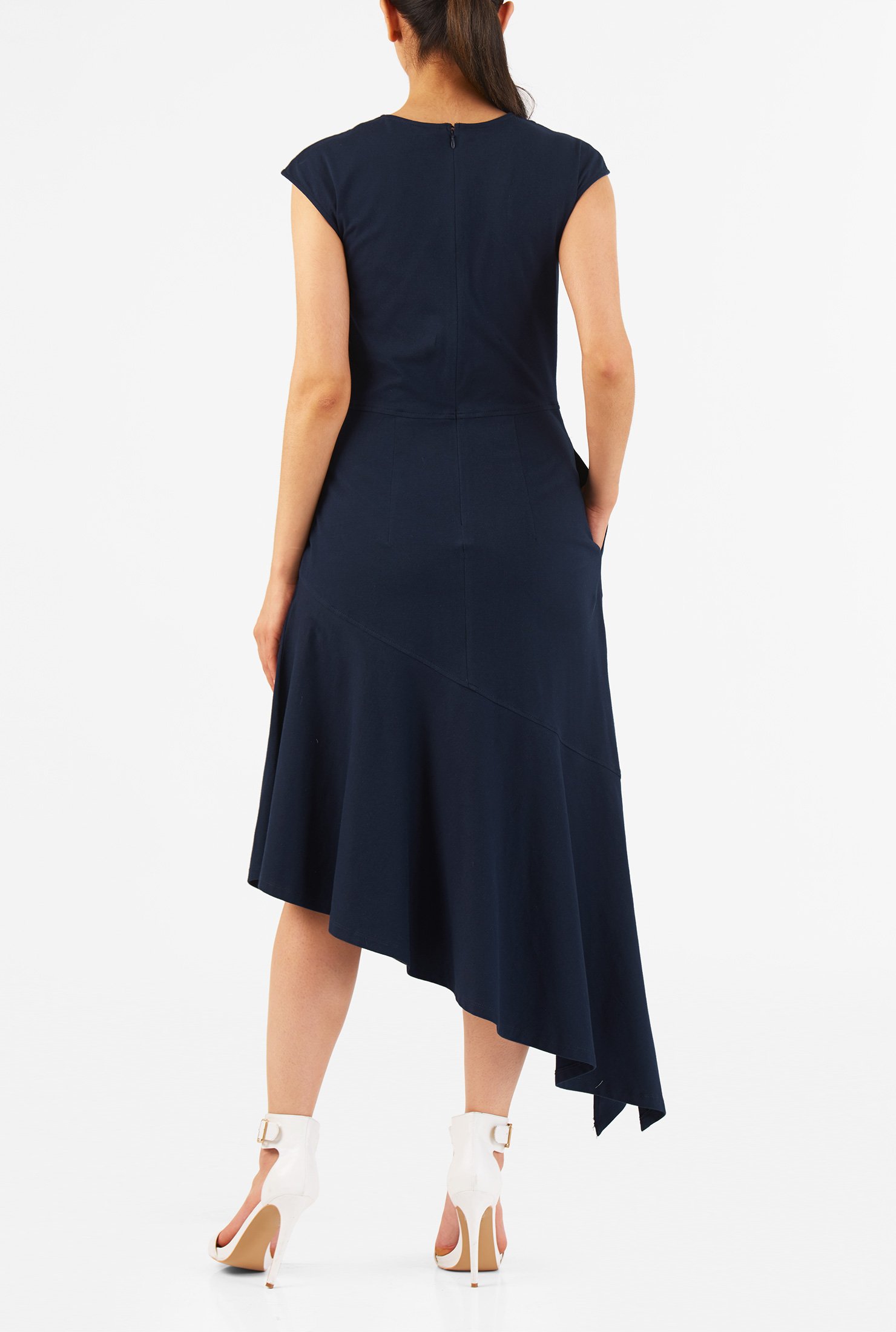 Shop Asymmetric Hem Cotton Knit A Line Dress EShakti