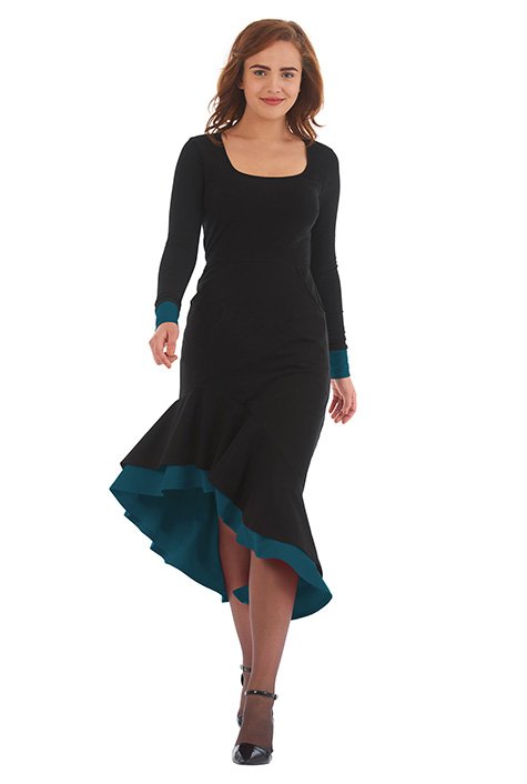 Shop Asymmetric Flounce Hem Cotton Knit Sheath Dress Eshakti