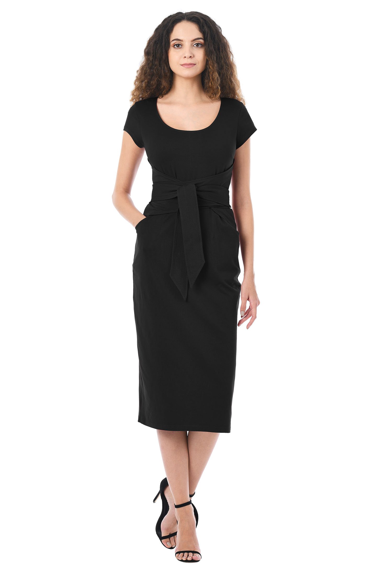 Shop Asymmetric Sash Tie Belt Cotton Knit Sheath Dress EShakti