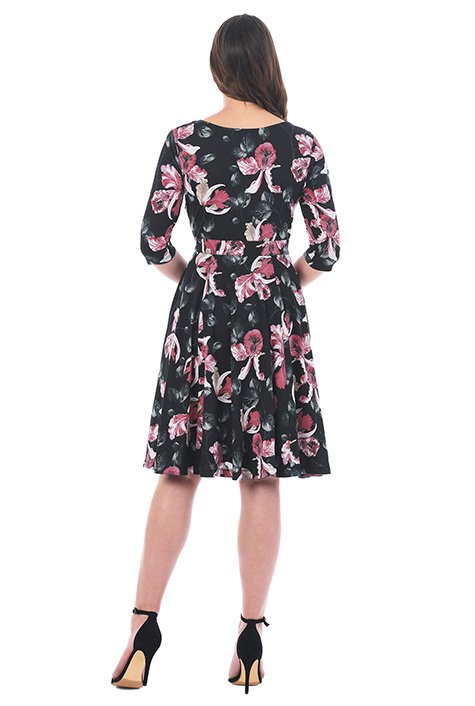 Shop Floral Print Cotton Knit Sweetheart Empire Dress EShakti