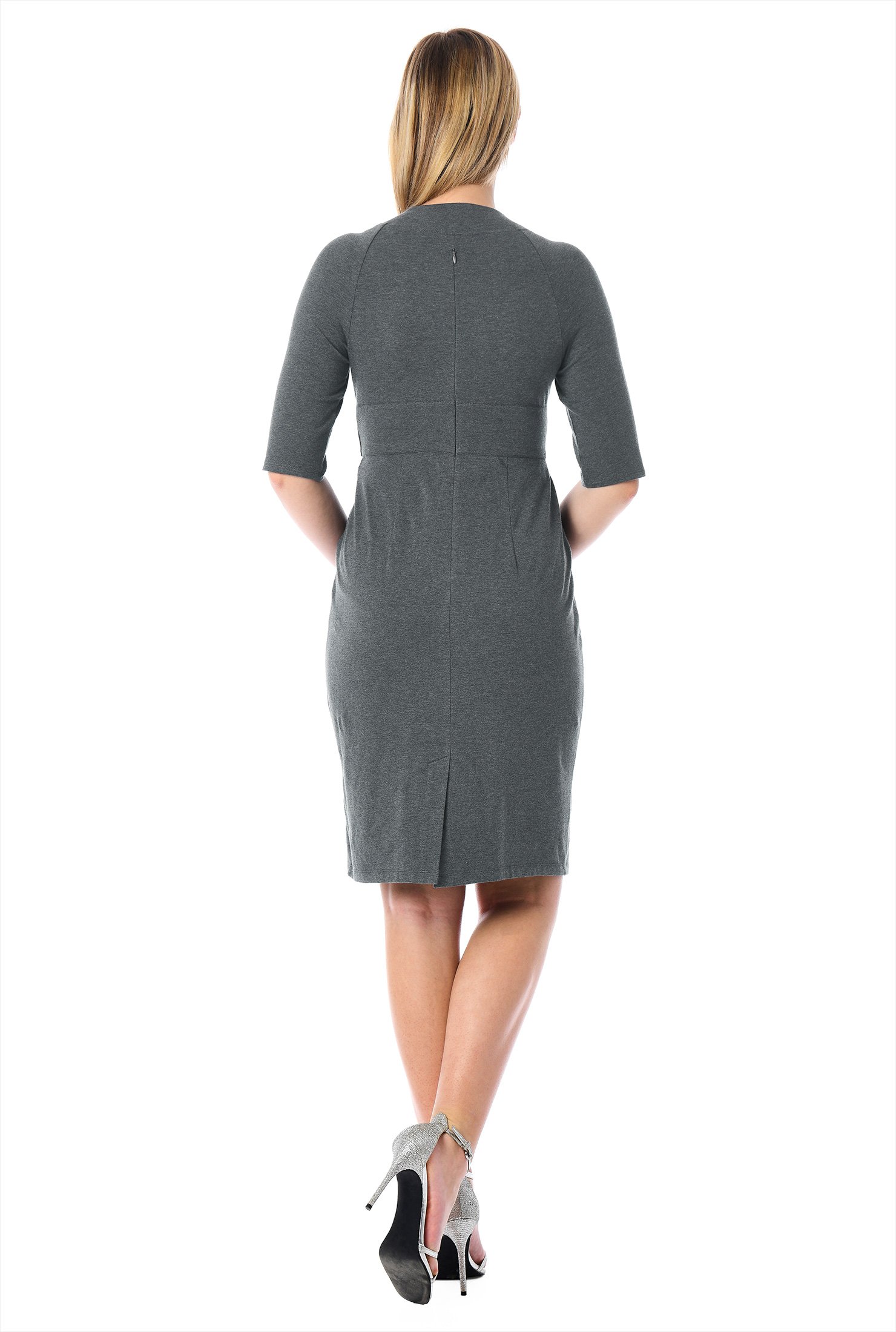 Shop Knot Neck Cotton Knit Sheath Dress EShakti