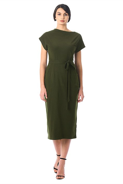 Shop Asymmetric Neck Cotton Knit Sheath Dress EShakti