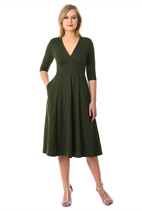 Shop Banded Empire Cotton Knit Dress Eshakti