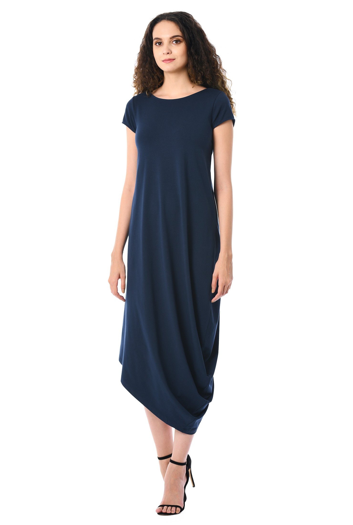 Shop Asymmetric Hem Cotton Knit Shift Dress Eshakti