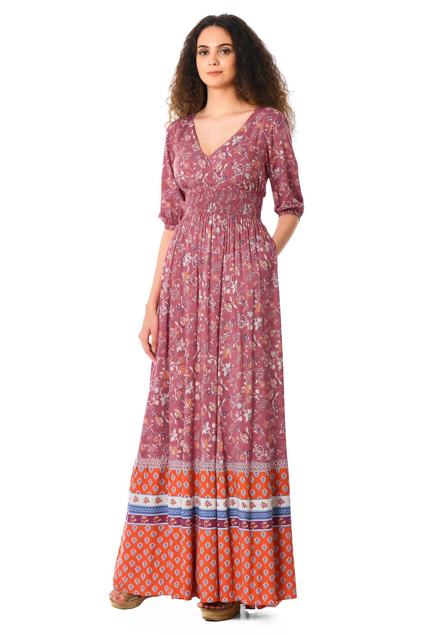 Shop Floral Print Smocked Waist Maxi Dress Eshakti