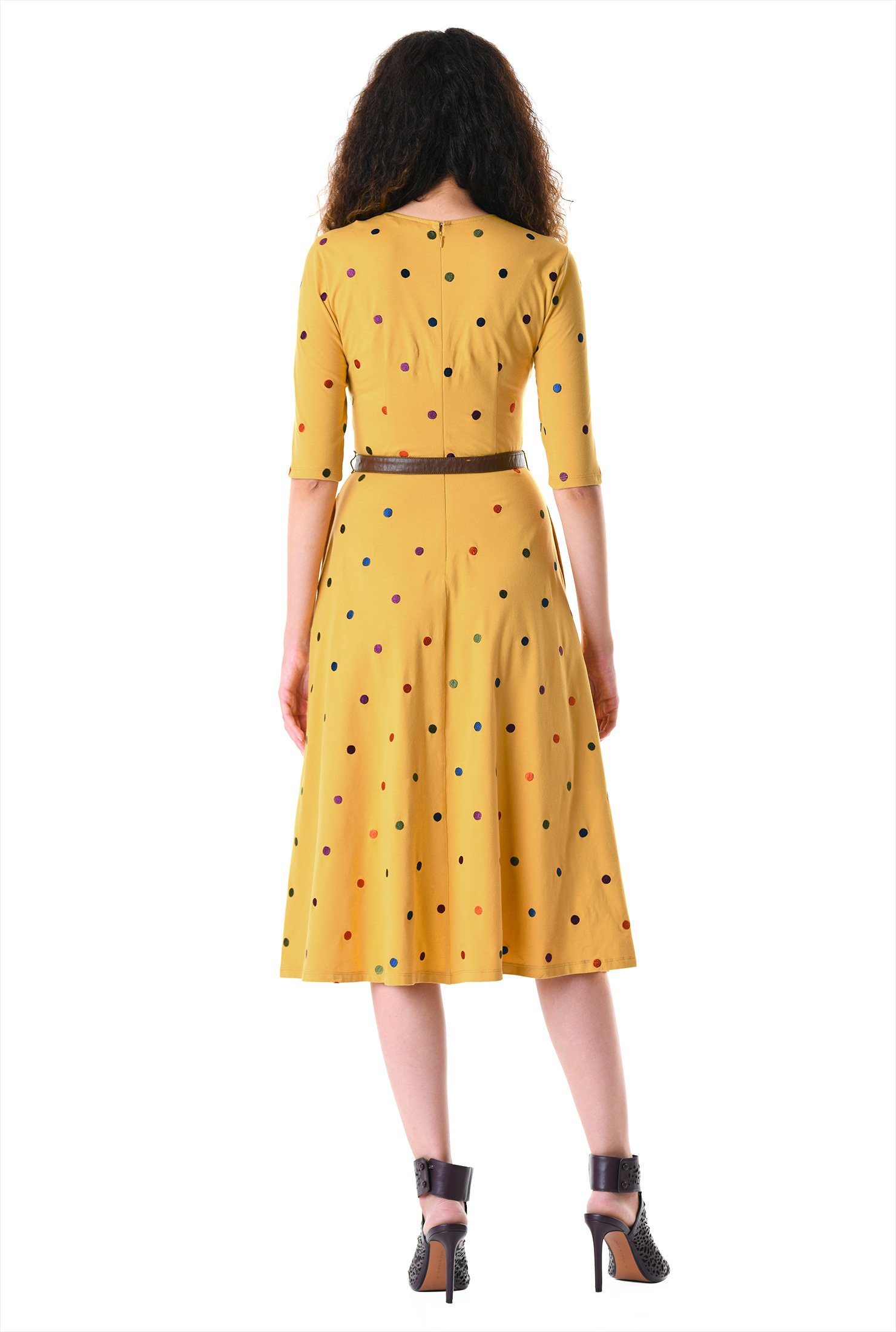 Shop Polka Dot Embellished Cotton Knit Belted Dress Eshakti