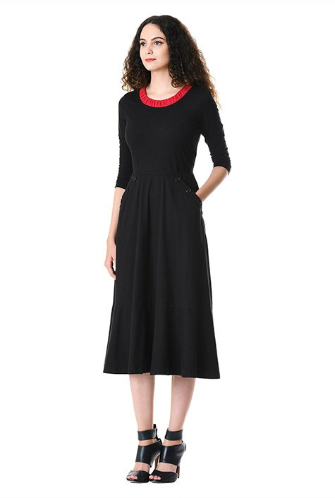 Shop Contrast Neck Large Button Pocket Cotton Knit Dress Eshakti