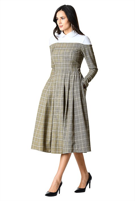 Shop Contrast Collar Plaid Suiting Shirtdress Eshakti