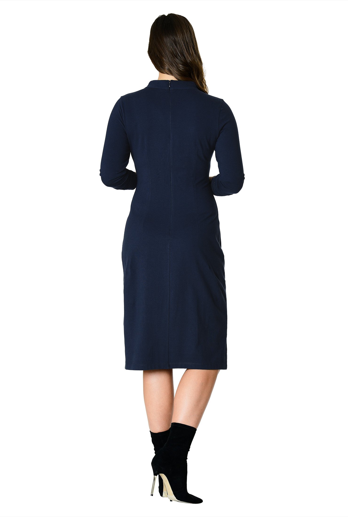 Shop Mock Neck Cotton Knit Sheath Dress EShakti