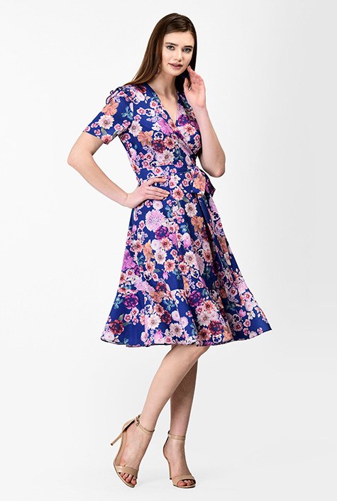 Shop Ruffle Trim Floral Print Crepe Wrap Dress EShakti