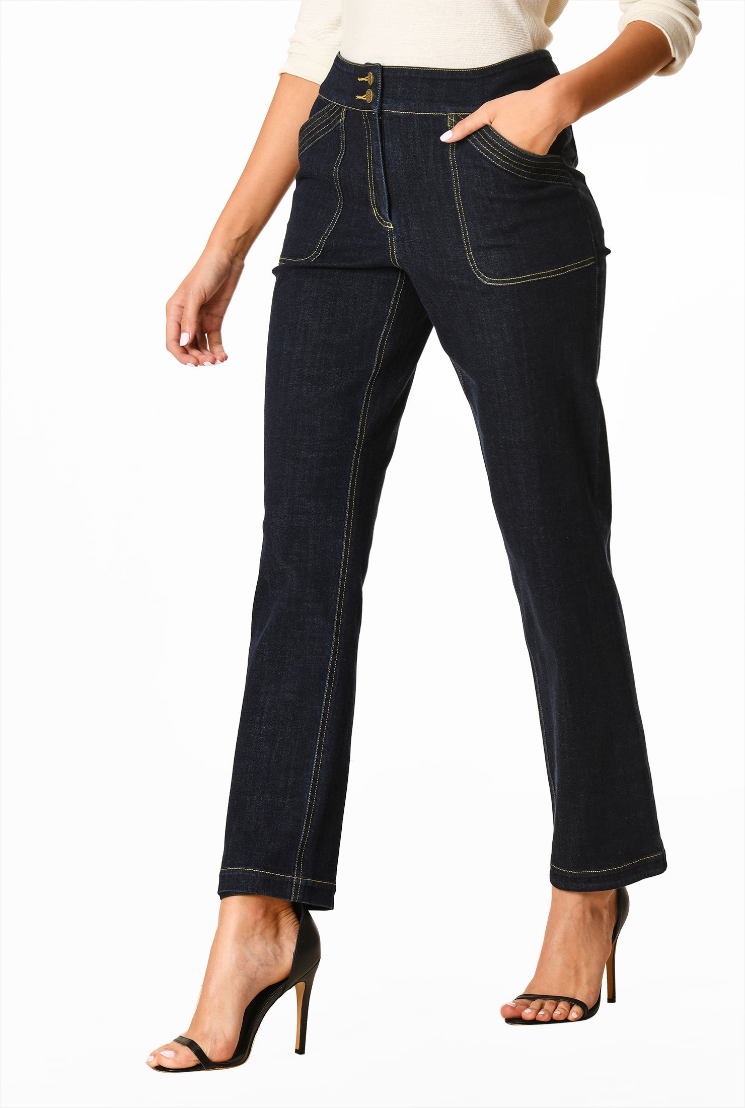 Shop High Rise Deep Indigo Denim Jeans Eshakti