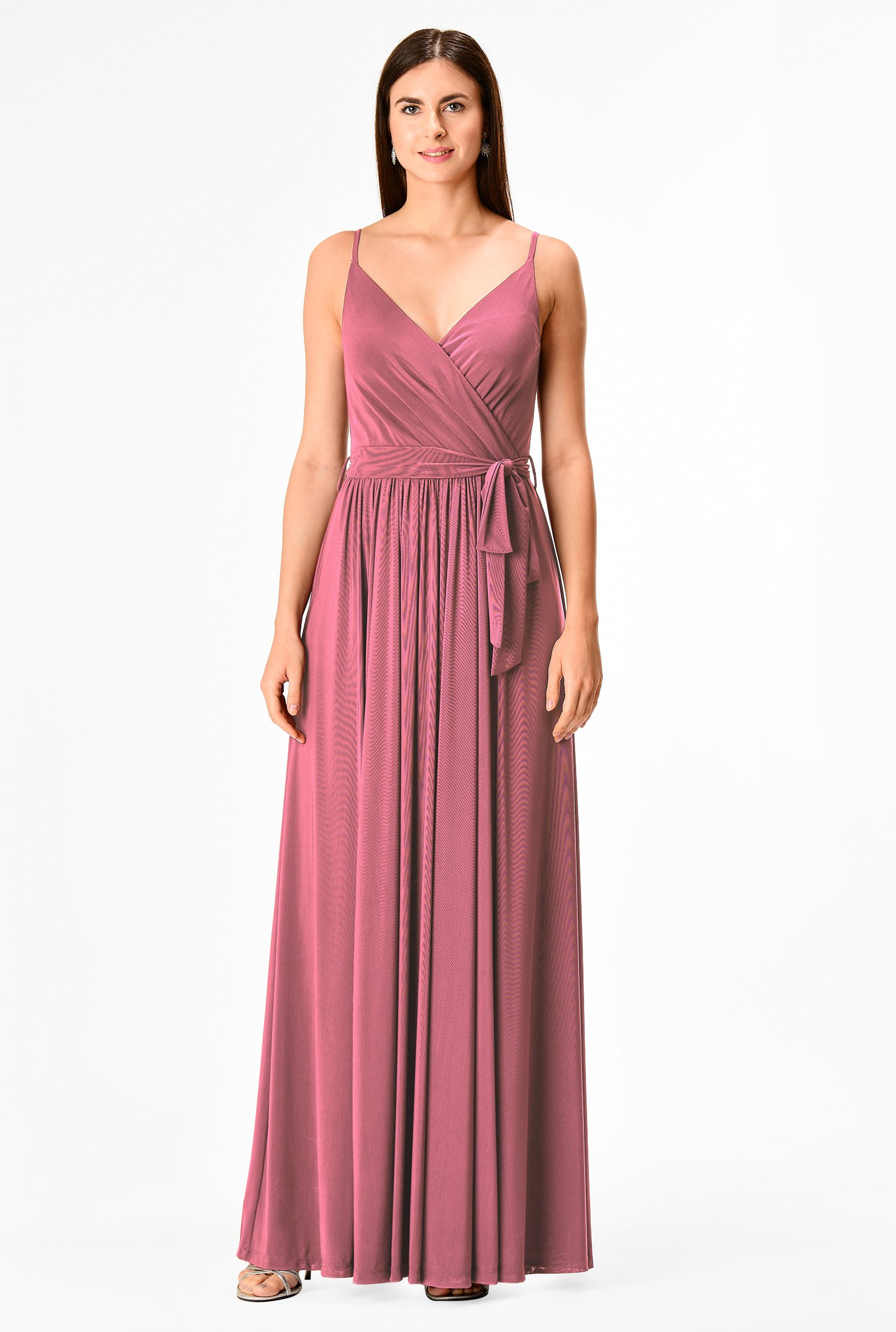 Shop Pleated Surplice Mesh Maxi Dress Eshakti