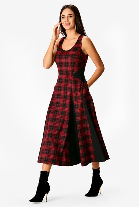 Shop Contrast Godet Lurex Plaid Suiting Dress Eshakti