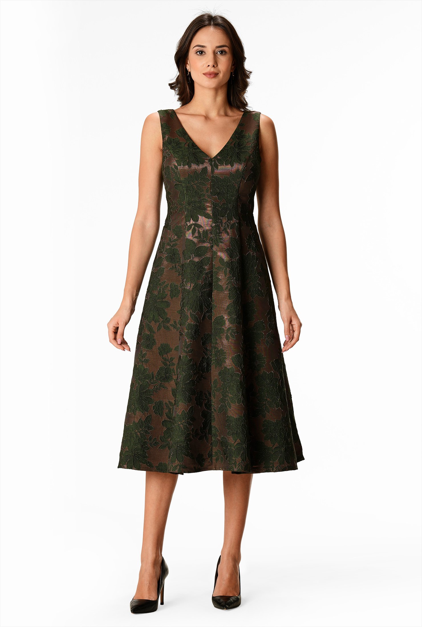 Shop Floral Lurex Jacquard A Line Dress Eshakti