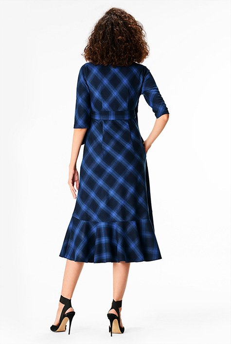 Shop Ruffle Plaid Suiting Wrap Dress EShakti