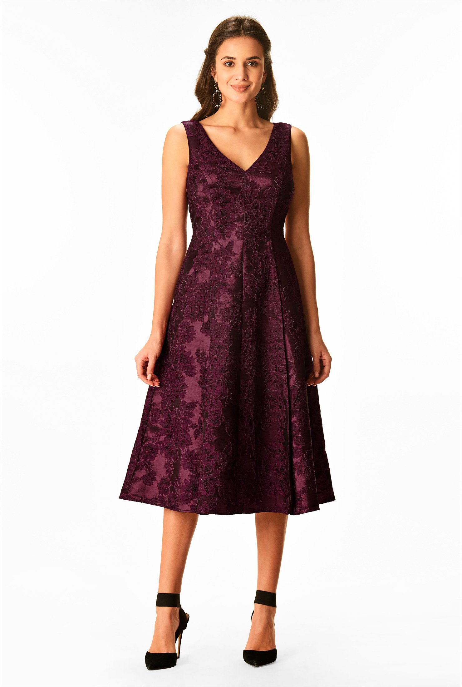 Shop Floral Metallic Jacquard A Line Dress Eshakti