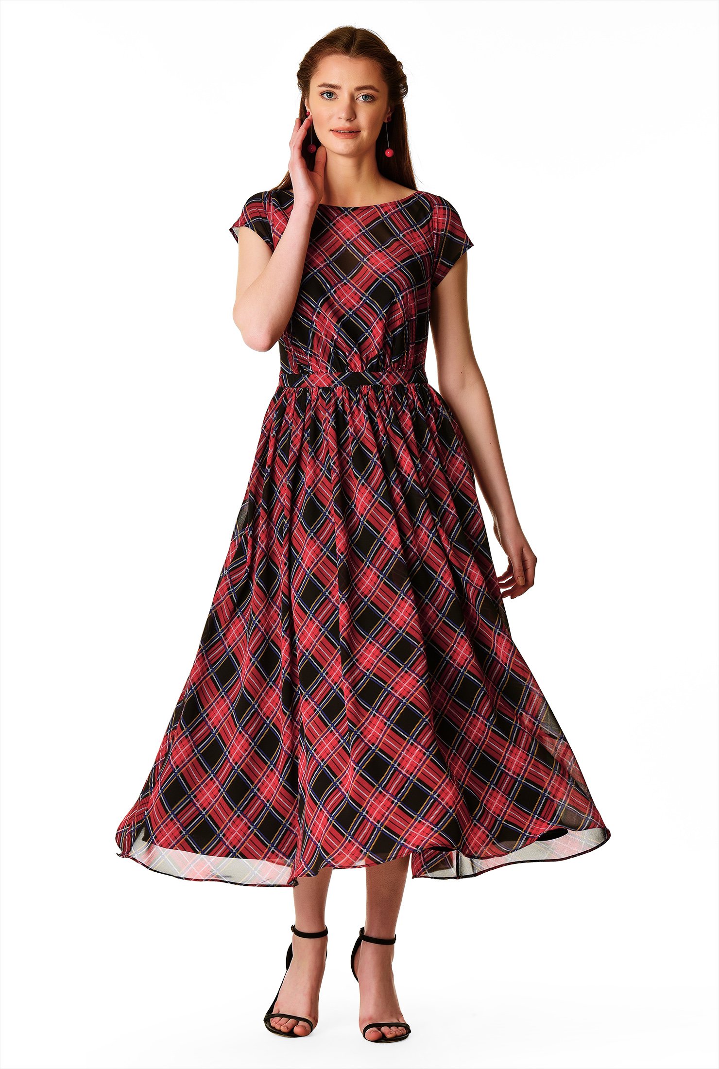 Shop Plaid Print Georgette Maxi Dress EShakti