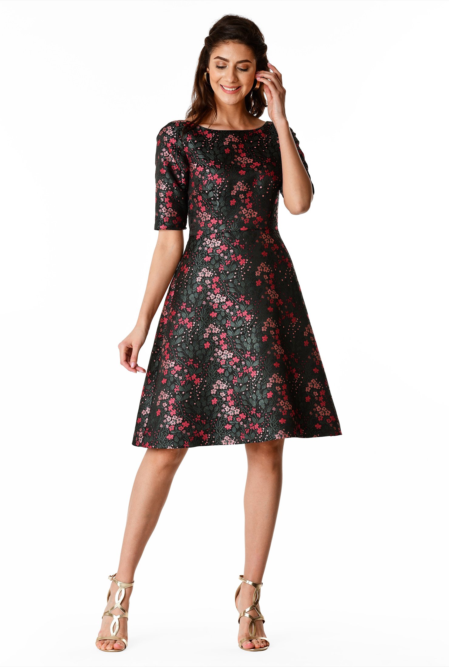 Shop Floral Jacquard A Line Dress Eshakti