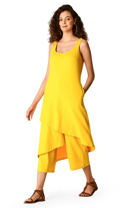 Shop Asymmetric Hem Cotton Knit Tunic And Pants Set EShakti