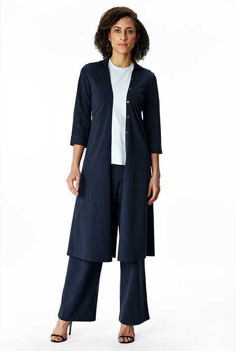 Shop Cotton Jersey Duster And Wide Leg Pant Set Eshakti