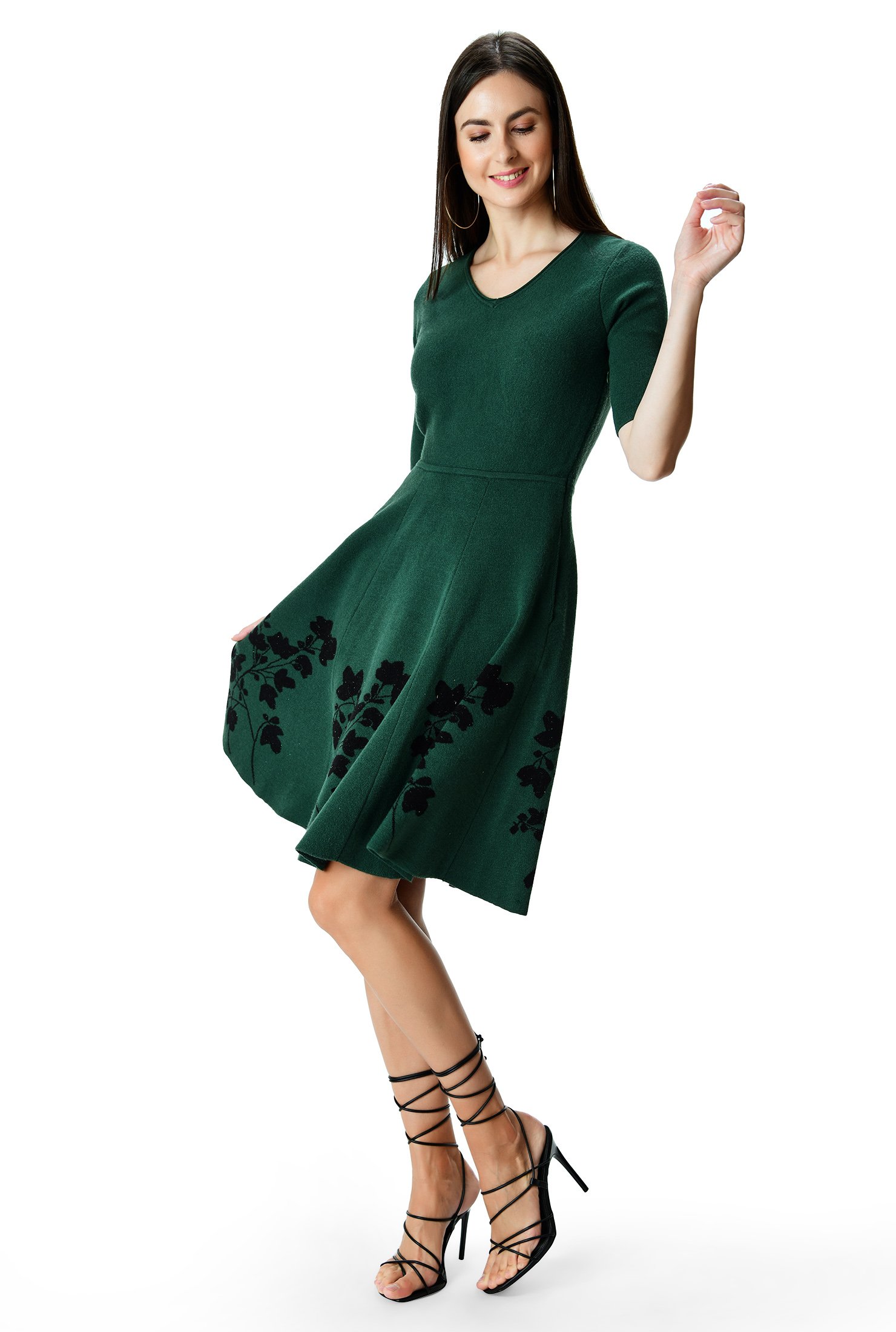 Shop Floral Jacquard Sweater Dress Eshakti