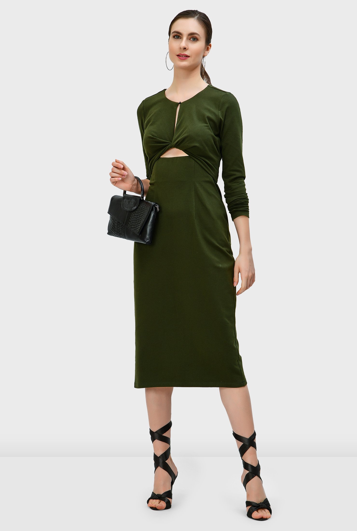 Shop Cut Out Front Cotton Jersey Sheath Dress EShakti