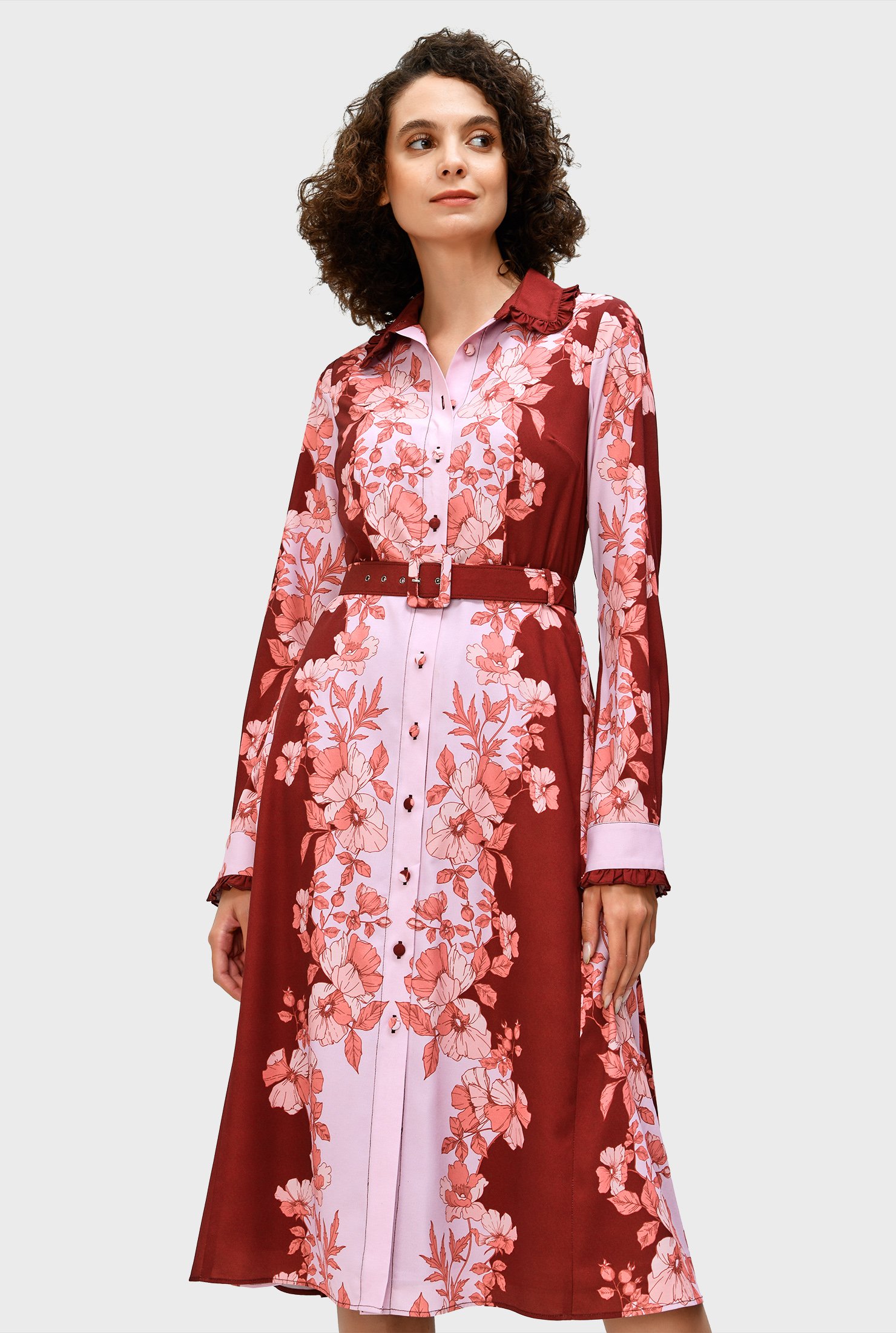 Shop Floral Vine Print Crepe Shirtdress Eshakti