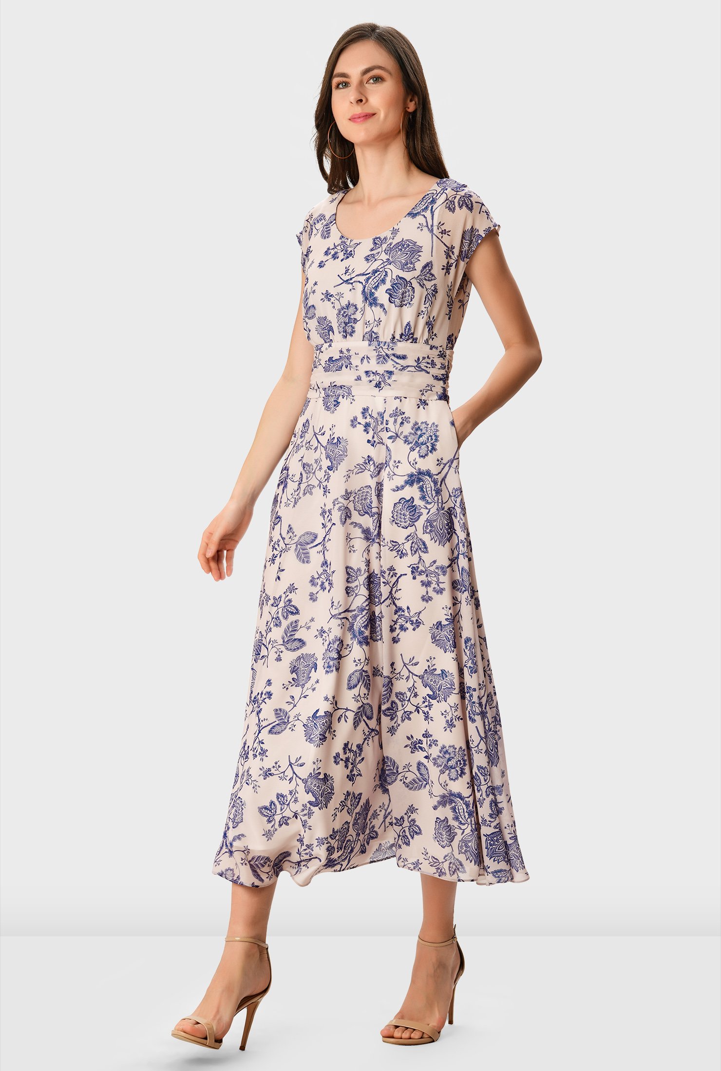 Shop Floral Print Georgette Pleated Empire Dress EShakti