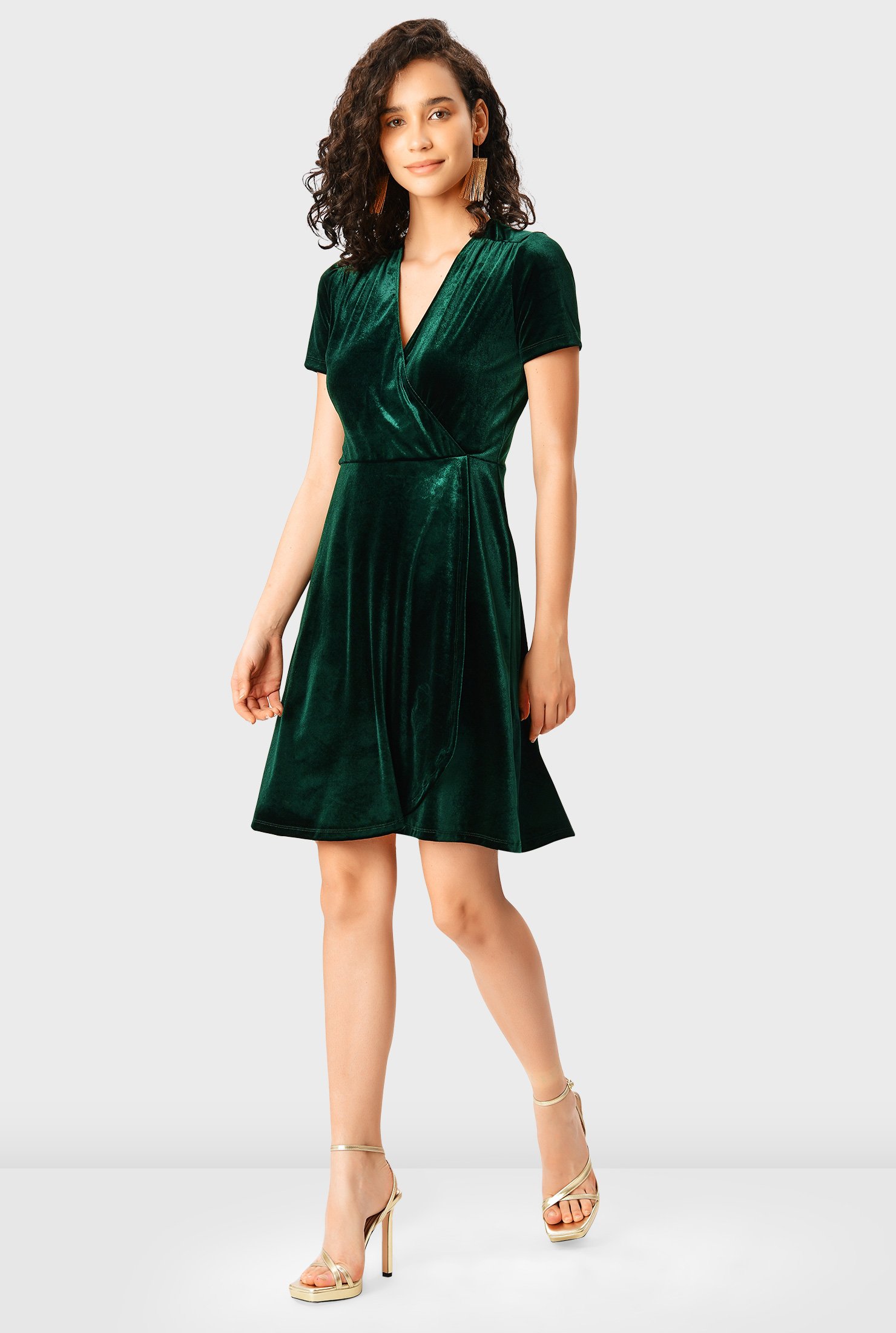 Shop Stretch Velvet Faux Wrap Dress EShakti