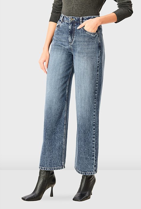 Shop Cotton Denim Straight Leg Jeans Eshakti