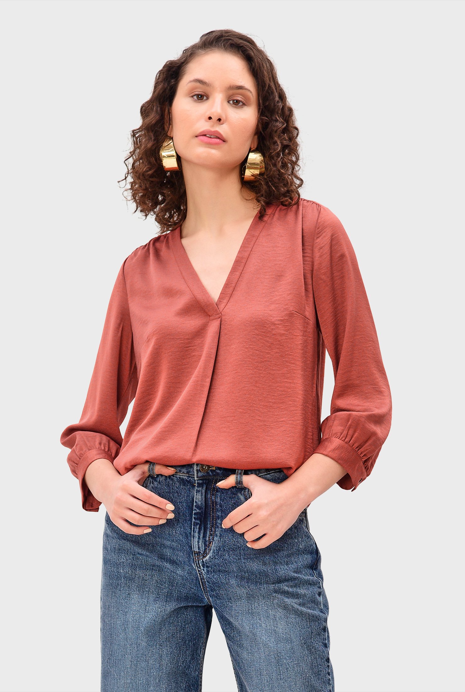 Shop Shirttail Hem Hammered Satin Tunic EShakti