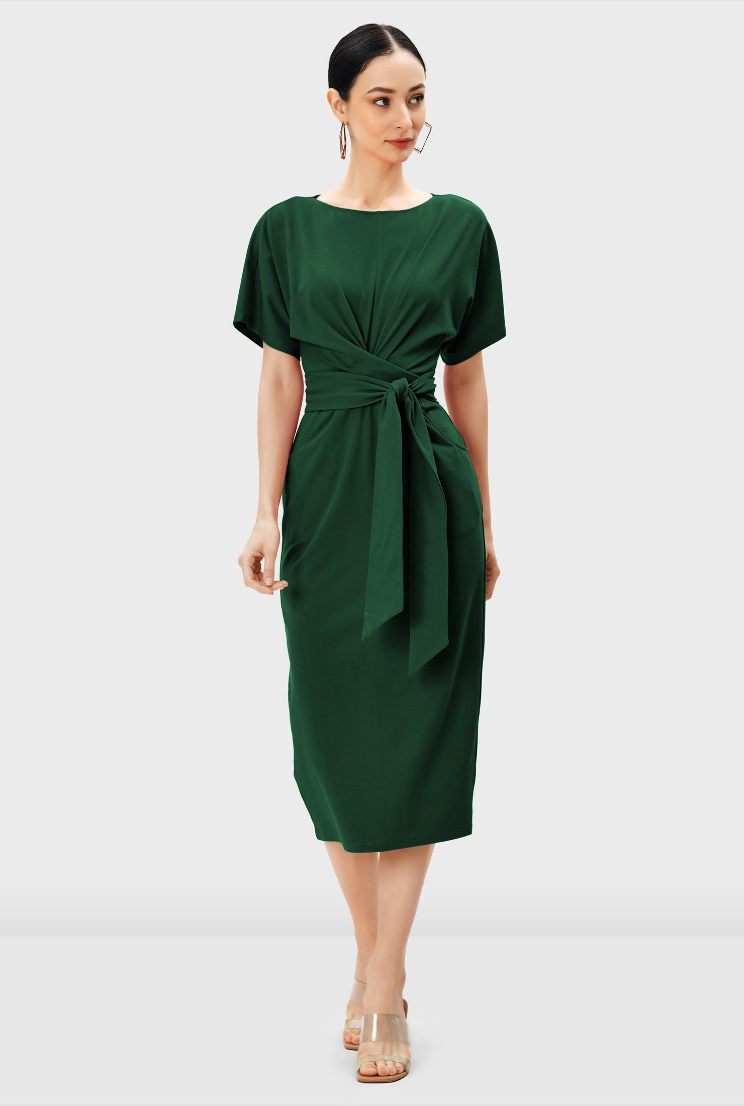 Shop Asymmetric Sash Tie Belt Cotton Jersey Sheath Dress Eshakti