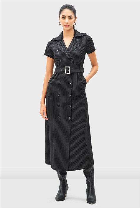 Shop Pinstripe Twill Suiting Coat Style Dress Eshakti