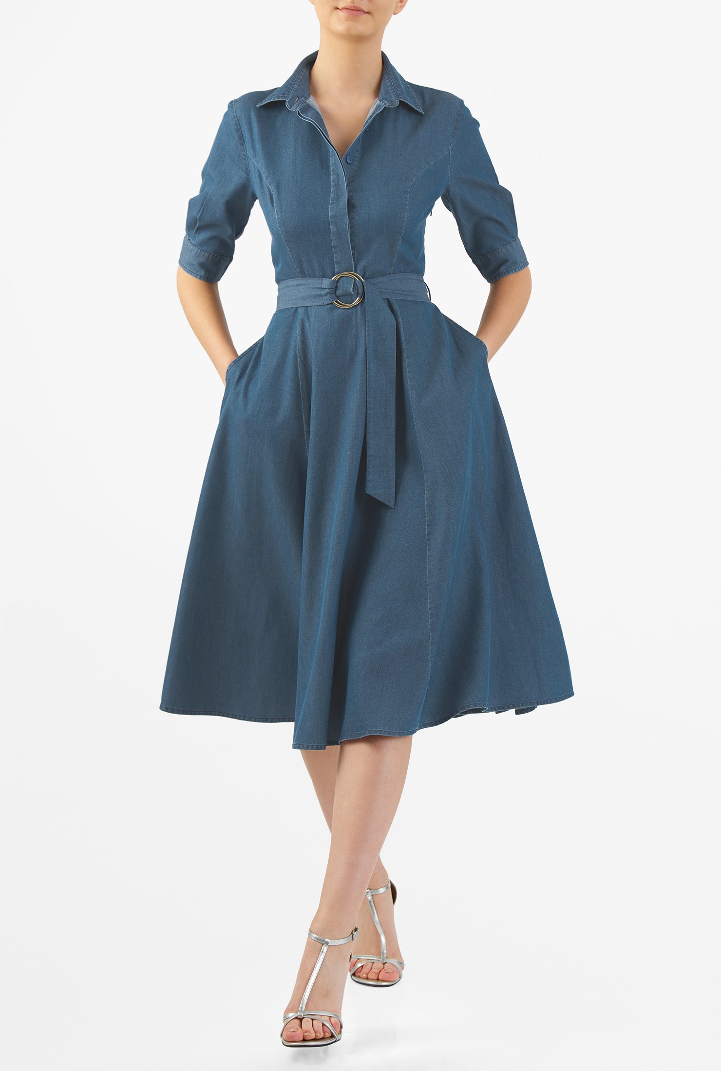 denim midi shirt dress