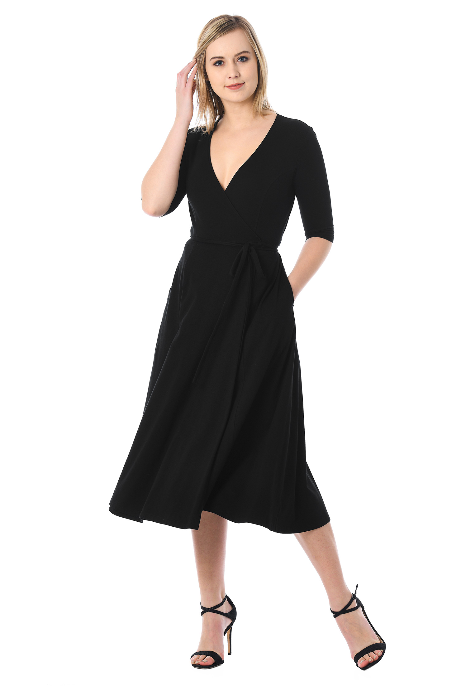 black knit wrap dress