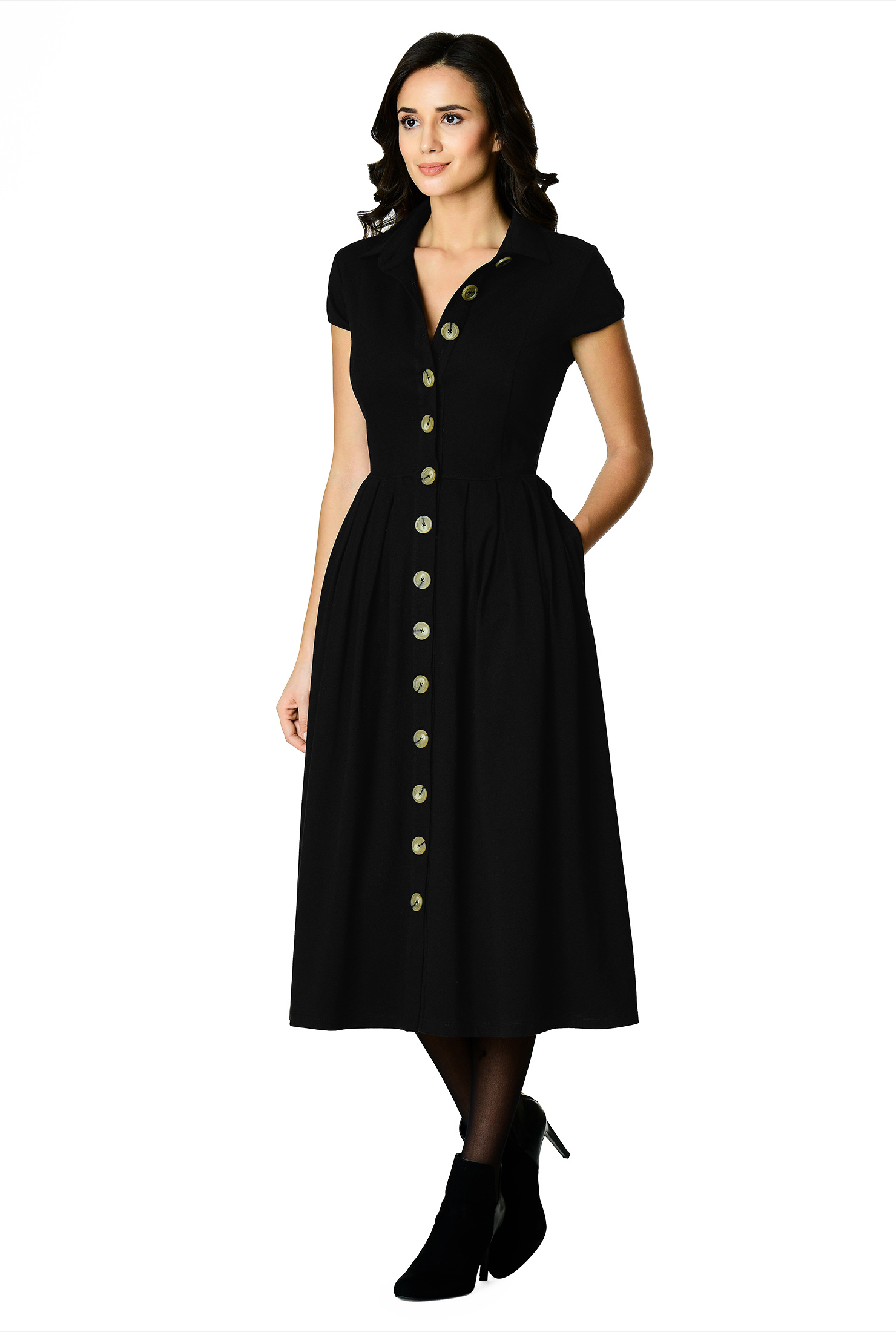 pleated midi shirt dress