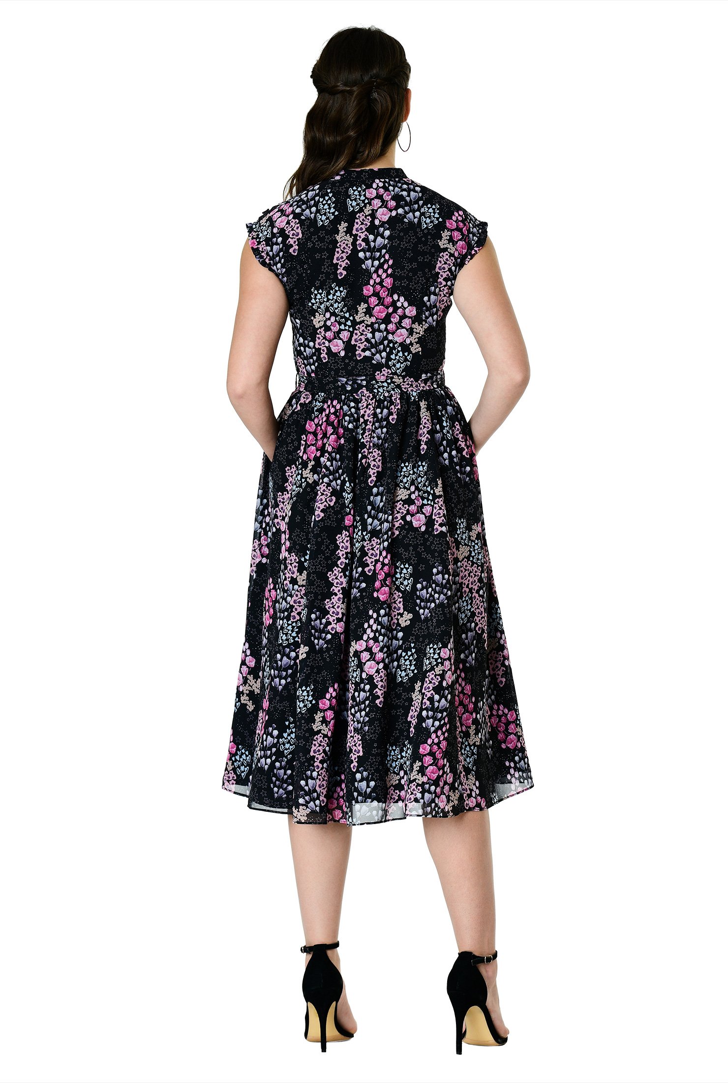 Floral Print Georgette Ruffle Trim Shirtdress Women S Clothing 0