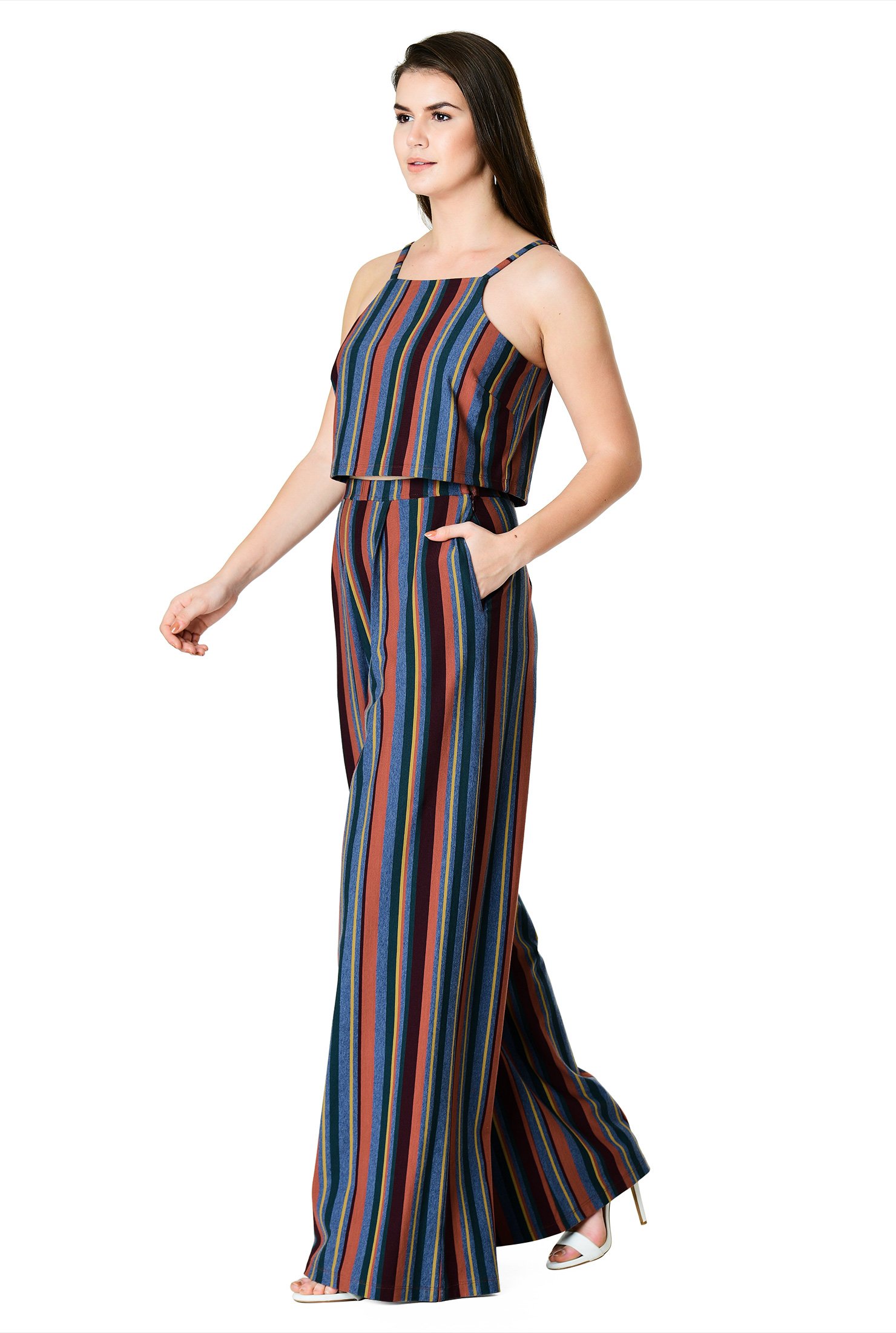 Stripe Cotton Knit Crop Top And Palazzo Pants Women S Clothing 0