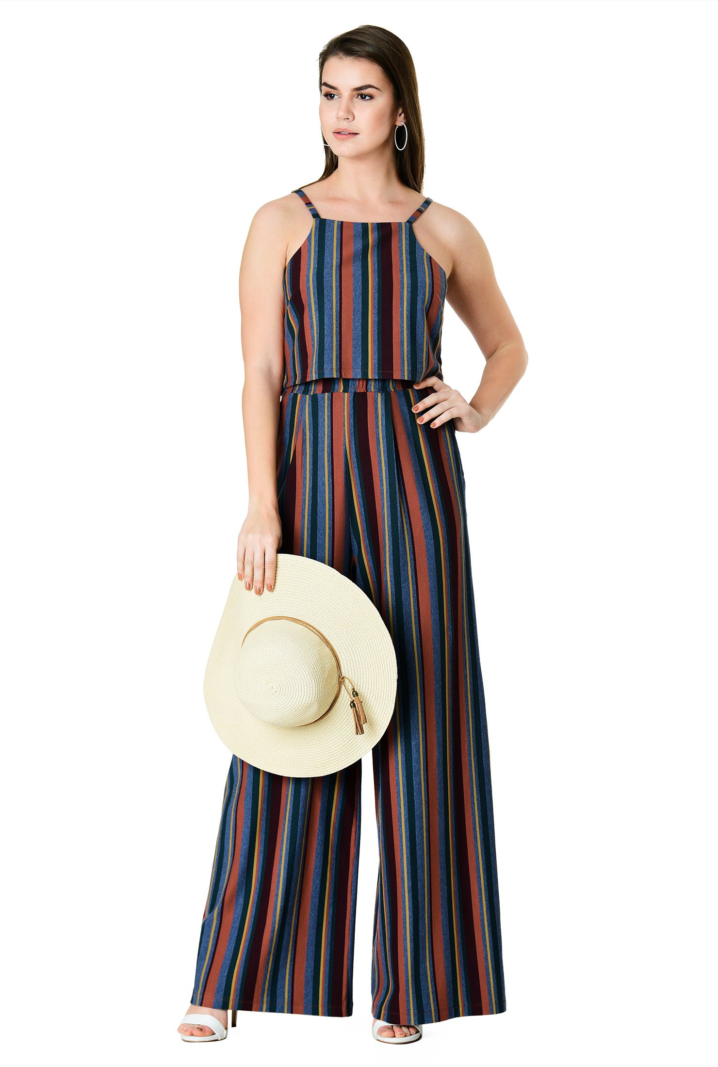 Stripe Cotton Knit Crop Top And Palazzo Pants Women S Clothing 0