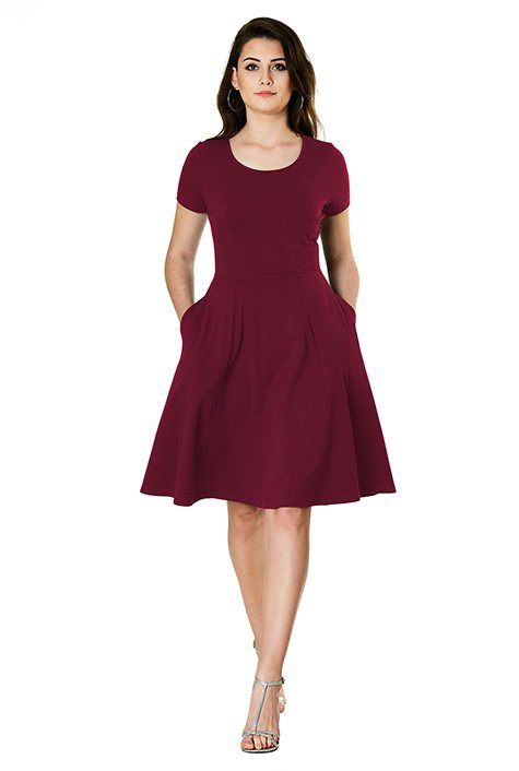 Ponte Scallop-Neck Fit-And-Flare Dress