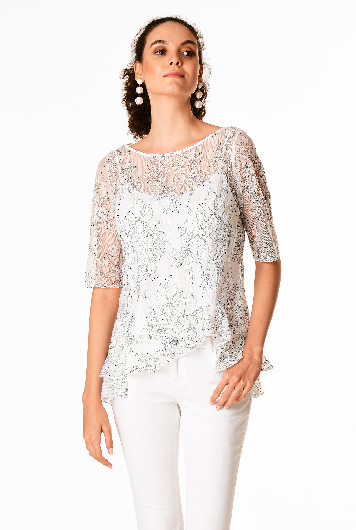 sheer floral lace top