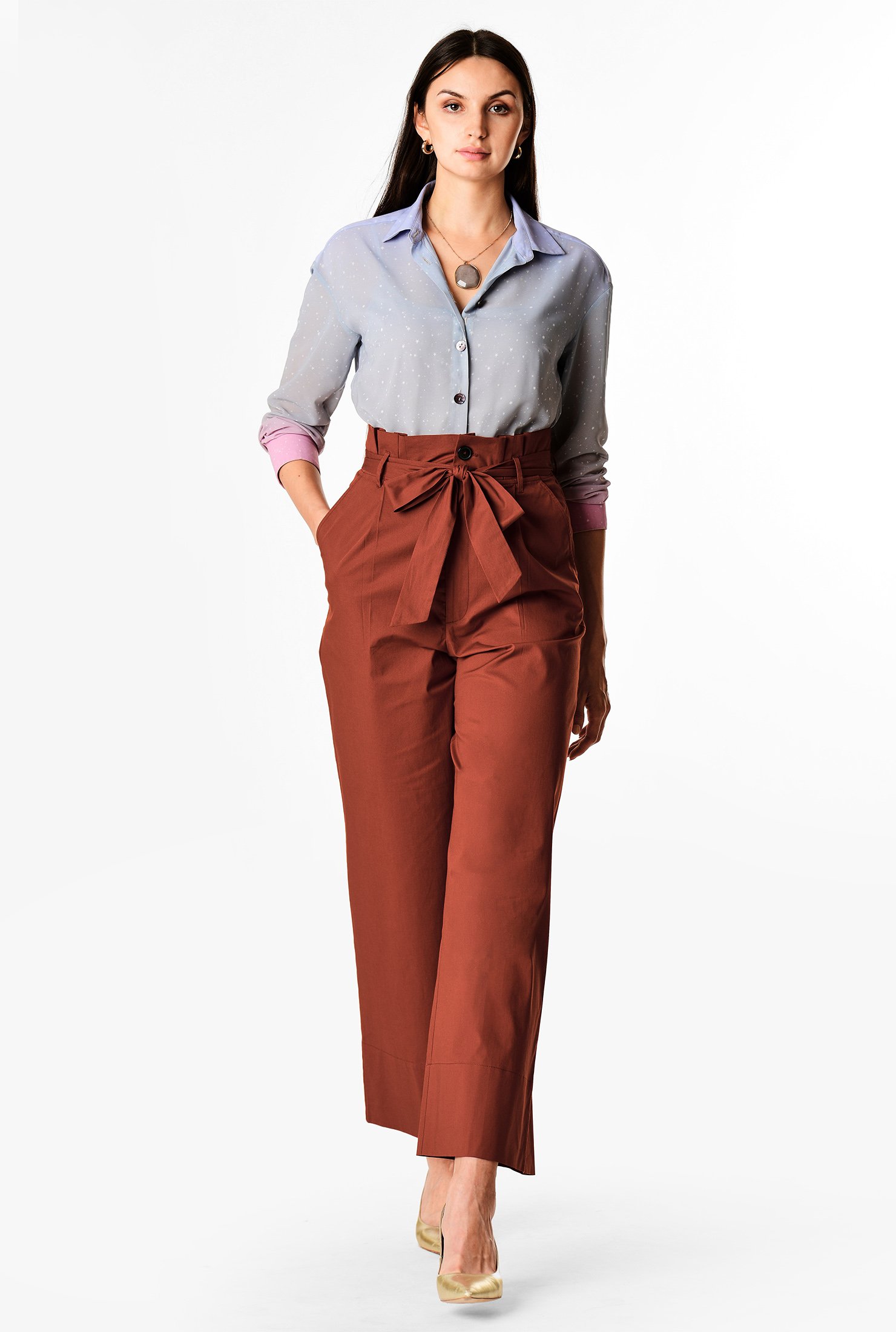 Paperbag Waist Poplin Palazzo Pants Women S Clothing 0 36w At