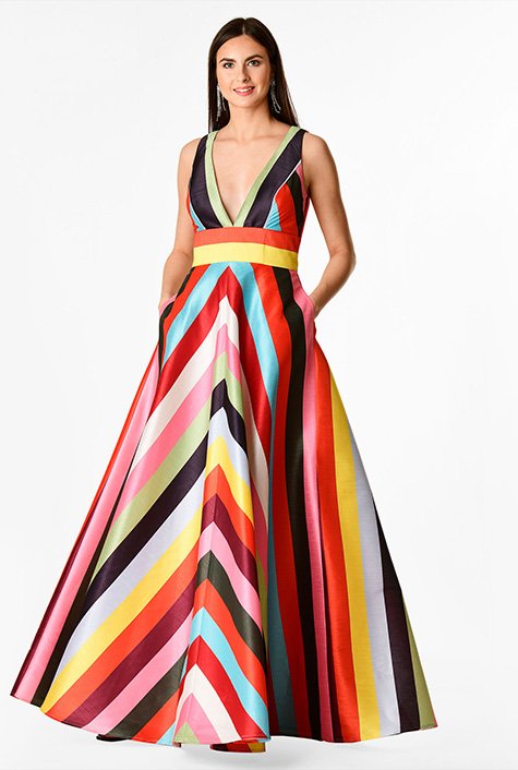 Flutter sleeve stripe georgette maxi dress