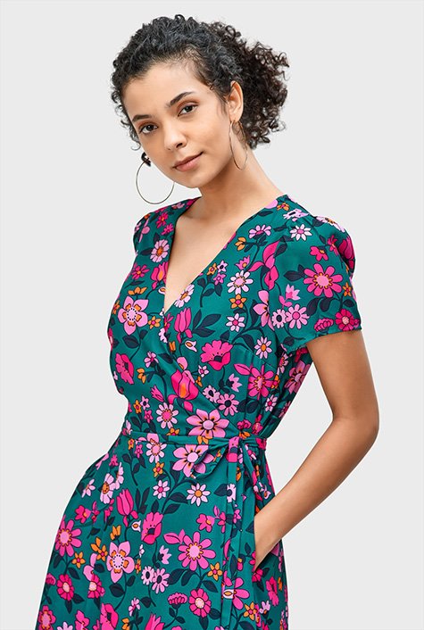 Shop Floral print crepe wrap dress | eShakti