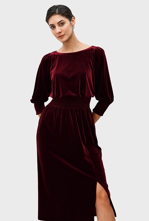 Shop Stretch velvet blouson dress | eShakti