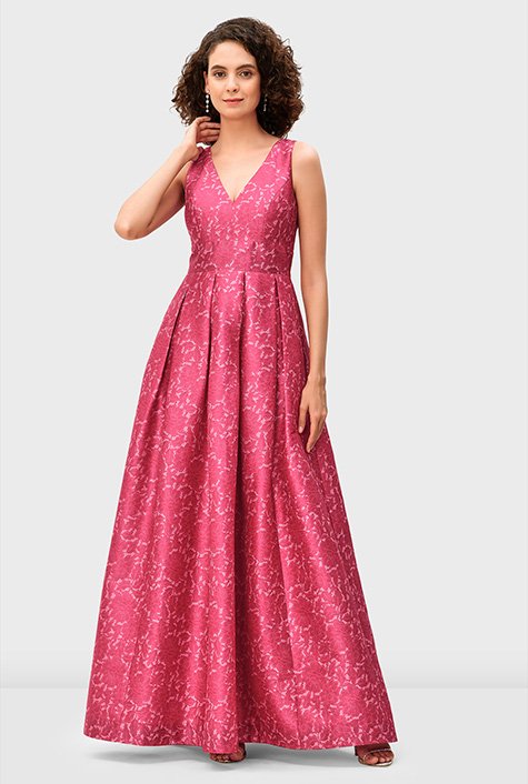 Shop Floral lace print dupioni maxi dress | eShakti